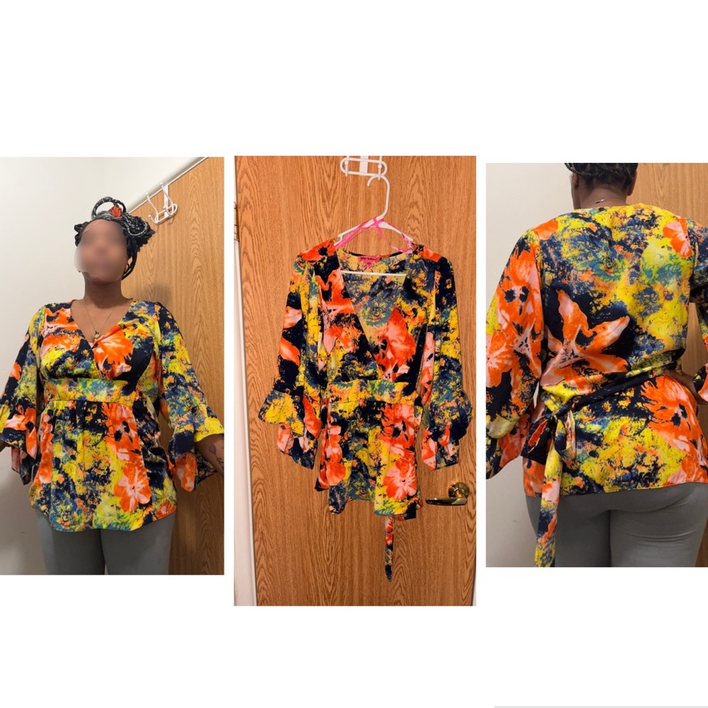 Betsey Johnson Vibrant Orange and Blue Blouse